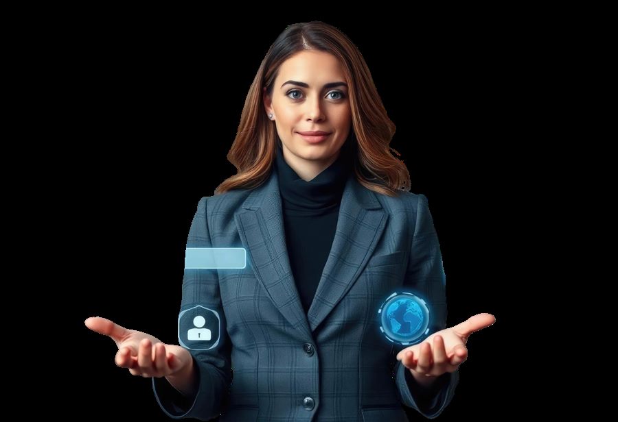 Businesswoman presenting holographic recruitment and staffing icons